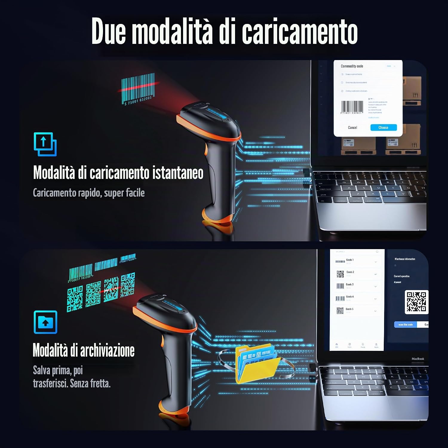 Detalle 2 de Tera 2D QR lettore di codici a barre wireless USB-Cablato 1D/2D con batteria 2000 mAh