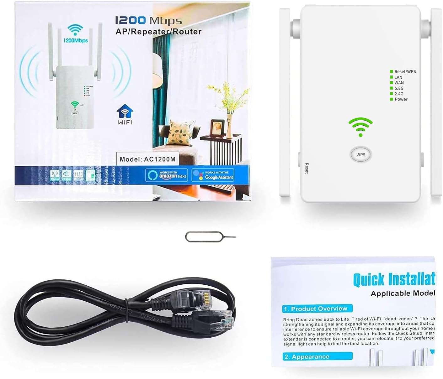 Thumbnail 6 de WLAN Repeater 1200 Mbit/s Dual-Band mit 4 Antennen – Repeater/Router/Access Point, LAN/WAN-Port, Weiß
