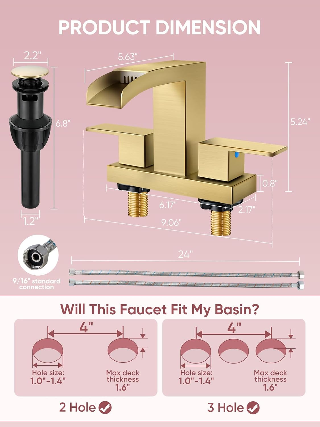 Thumbnail 6 de Cobbe Bathroom Faucet, Brushed Gold