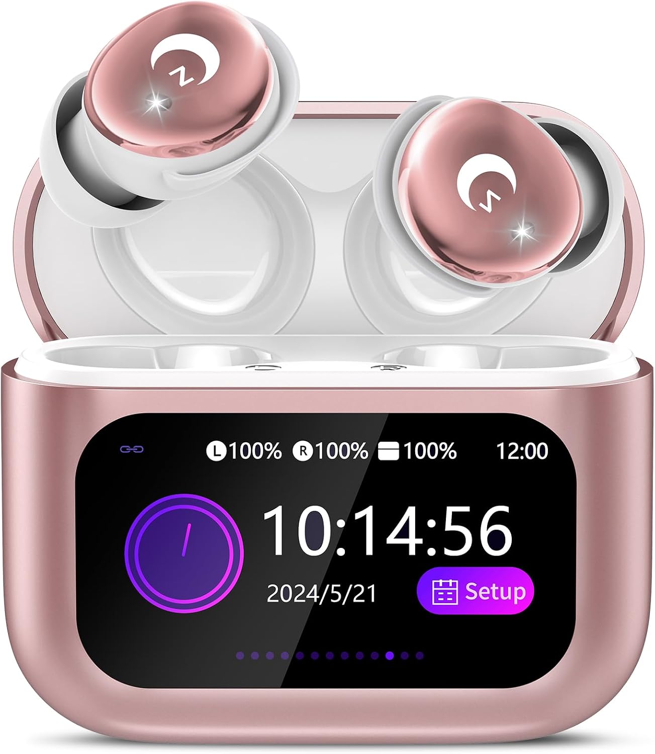Detalle de VEKJ L8 Pro Sleep Earbuds, Bluetooth 5.4, Touchscreen Case, Light Rose