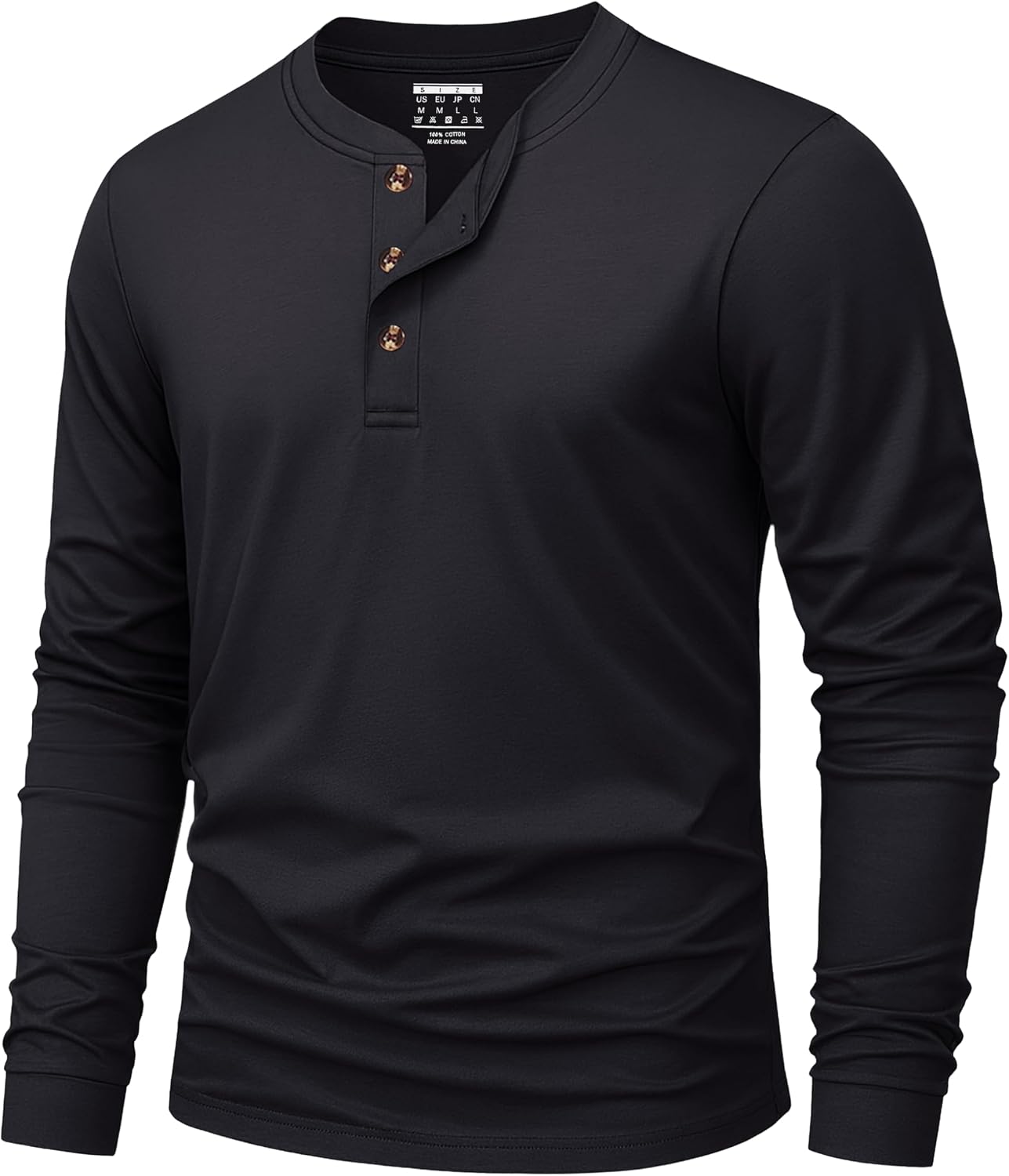 Detalle de KEFITEVD Henley-Hemd Langarm für Herren aus Baumwolle mit Knopfleiste