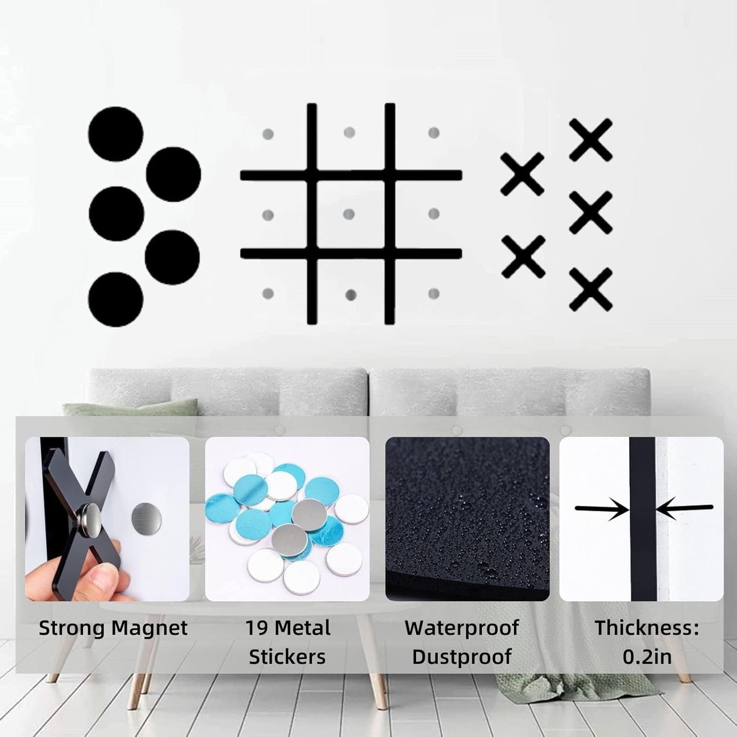 Thumbnail 1 de DUOLIYBC Magnetic Tic Tac Toe Wall-Mount Game (Black)