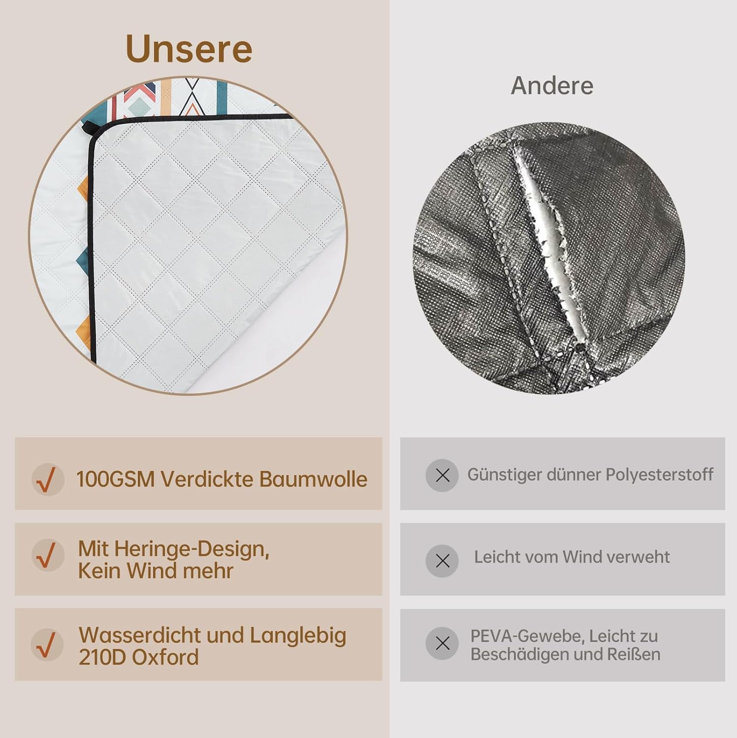 Thumbnail 3 de HAUSPROFI Picknickdecke Boho 200x200 cm – wasserdicht, isoliert und tragbar