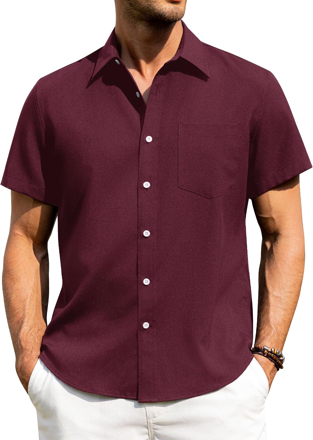 Detalle de J.VER Leinenhemd Herren Kurzarm – Freizeithemd Regular Fit, atmungsaktiv und leicht