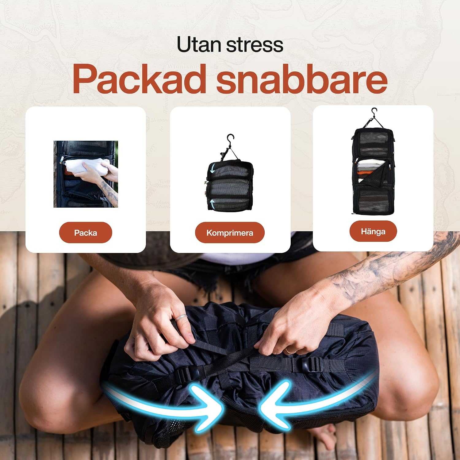 Thumbnail 3 de TRAVEL DUDE hängande packningskub med kompression, 24 liter, svart