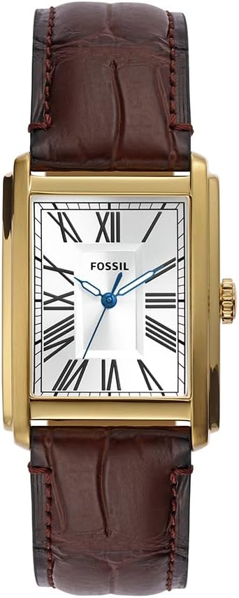 Detalle de Fossil Carraway Herrenuhr, Quarz Dreihand mit Leder- oder Edelstahlband, blaues Zifferblatt
