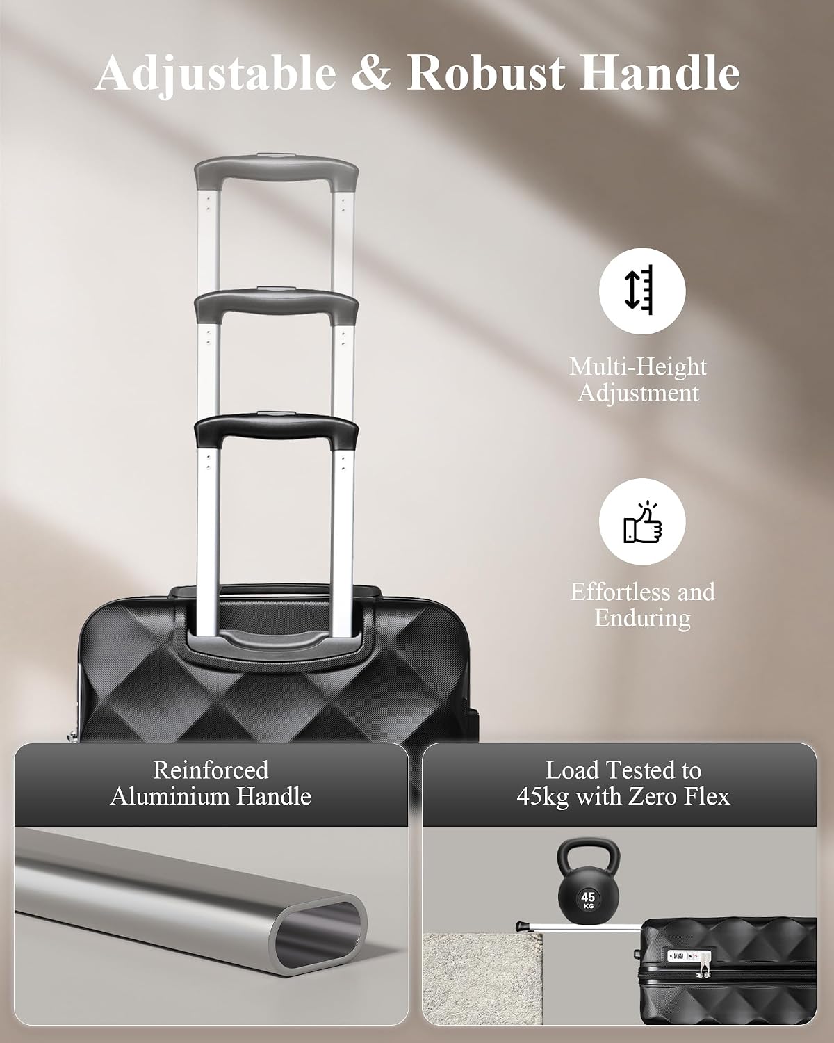 Detalle 2 de British Traveller Valigia Trolley 54CM ABS+PC con Ruote Girevoli e TSA – 20" nera