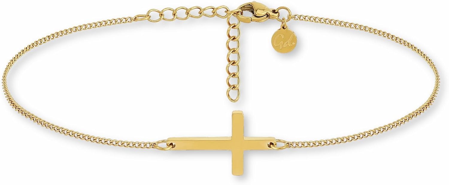Thumbnail 6 de Cavigliera da donna GD GOOD.designs con ciondolo croce – acciaio 316L placcato oro 18K/oro rosa/argento, regolabile 22–27 cm