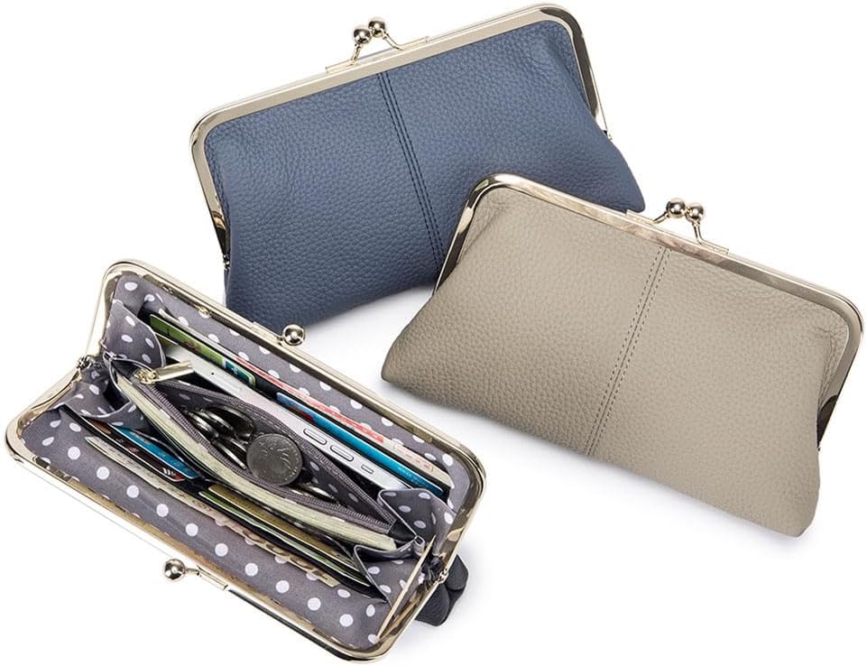 Thumbnail 6 de AprinCtempsD Women's Genuine Leather Clutch Bag with Kiss Lock – Compact Long Wallet