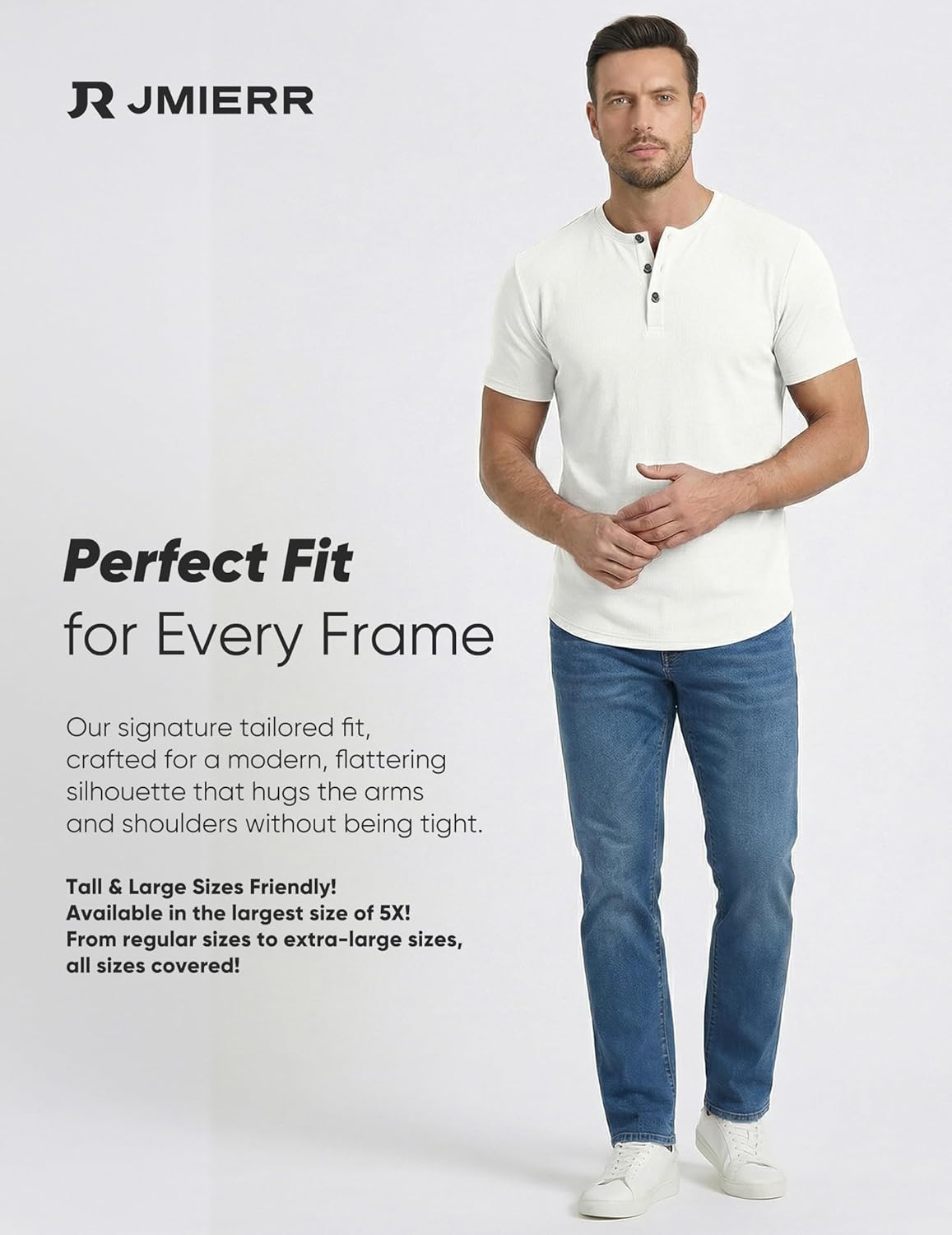 Thumbnail 5 de JMIERR Men's Muscle Slim Henley Shirts – Longline Crewneck Tee with Button