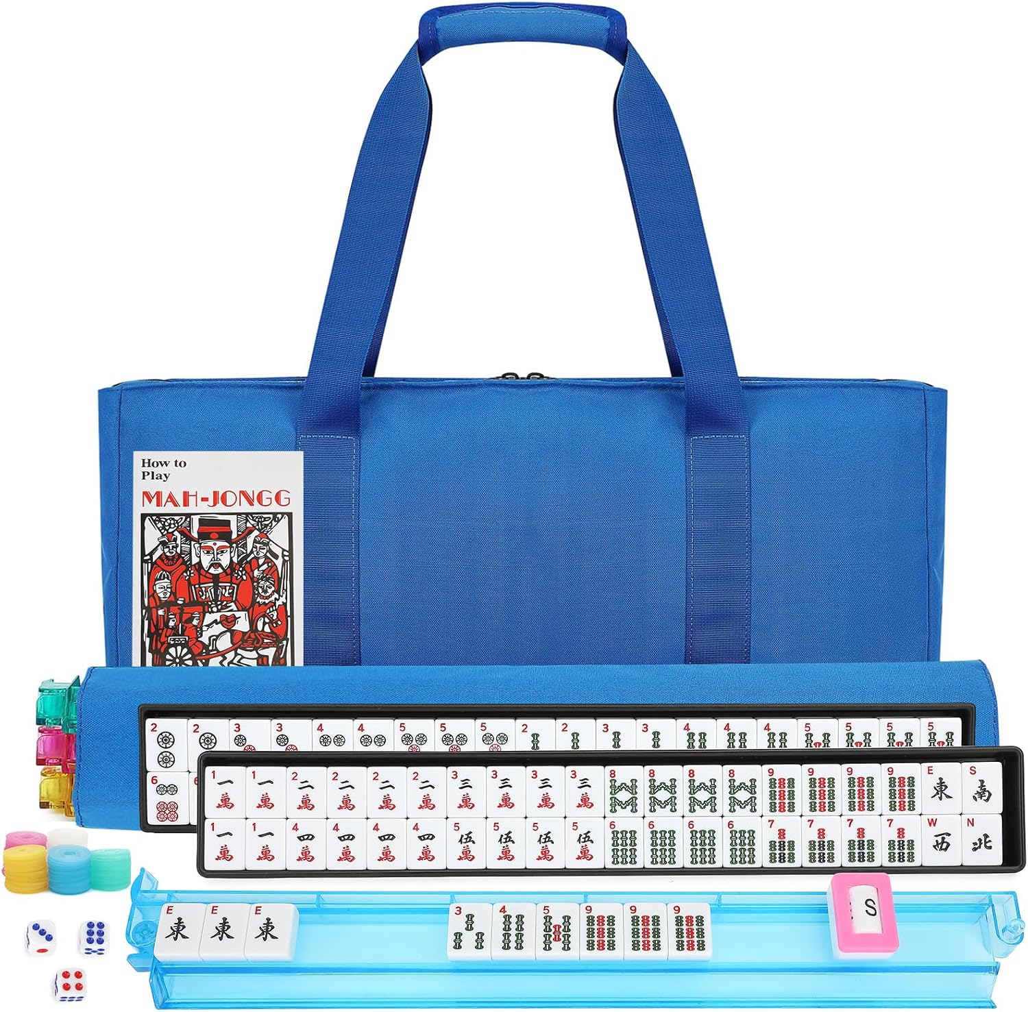 Detalle de Suncle American Mahjong Tile Set: 166 White Tiles with 4 Racks and Travel Bag