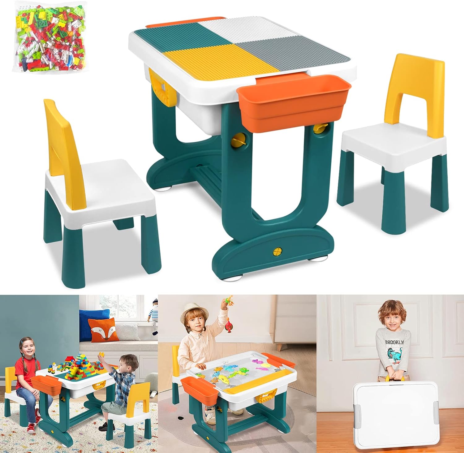 Detalle de UISEBRT HKDY-UIS-(ET01056) Children's Activity Table with 2 Chairs, Reversible Board