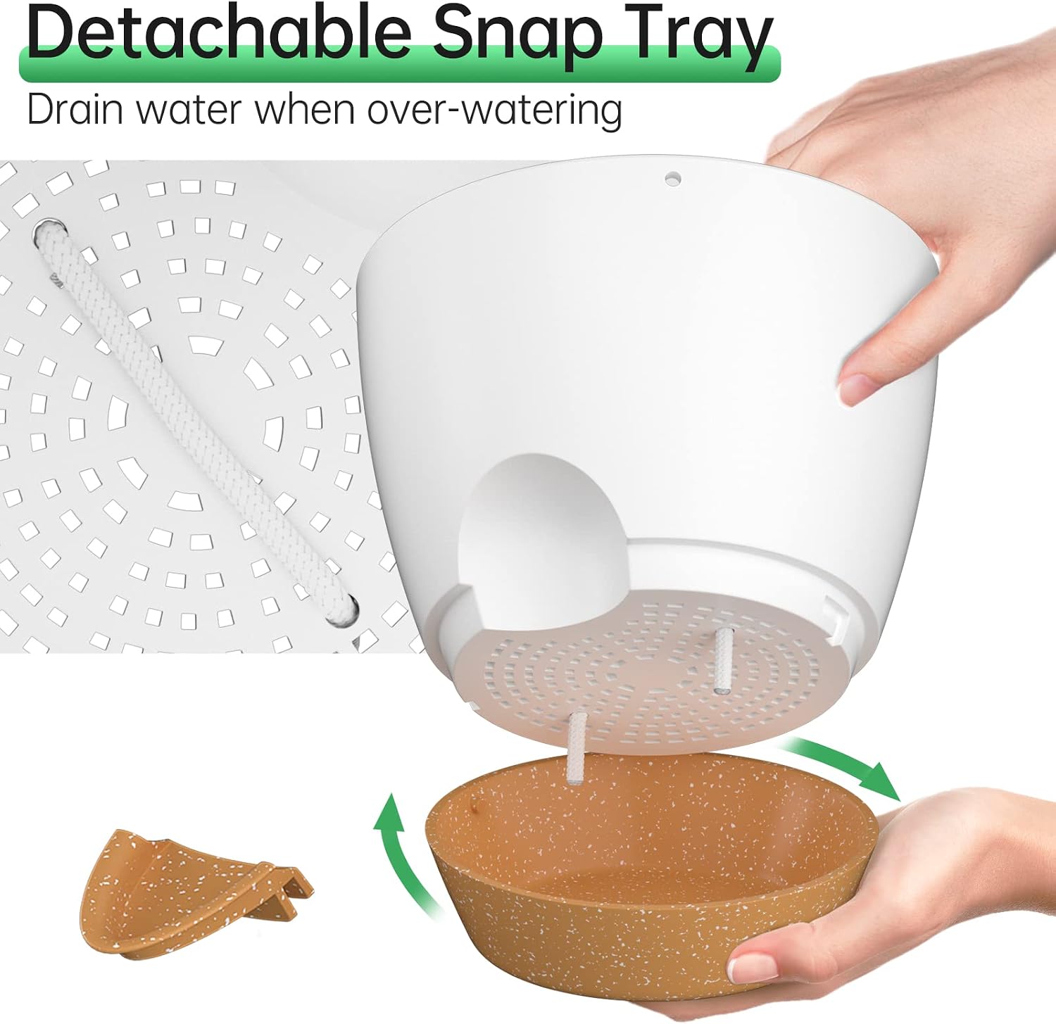 Detalle de ZMTECH 8-Inch Hanging Planters, 2-Pack with Self-Watering Reservoirs, White