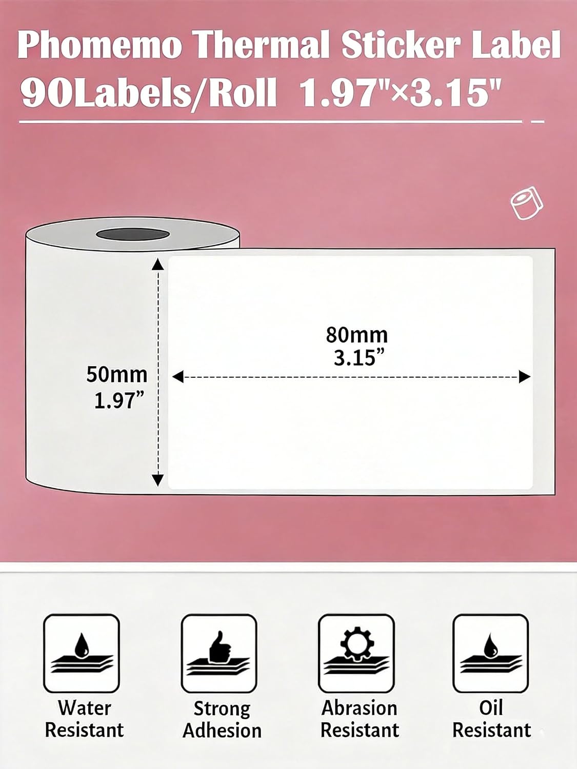 Thumbnail 1 de Phomemo PM-M110-5080 Thermal Labels, 50×80mm Water-Resistant White Stickers