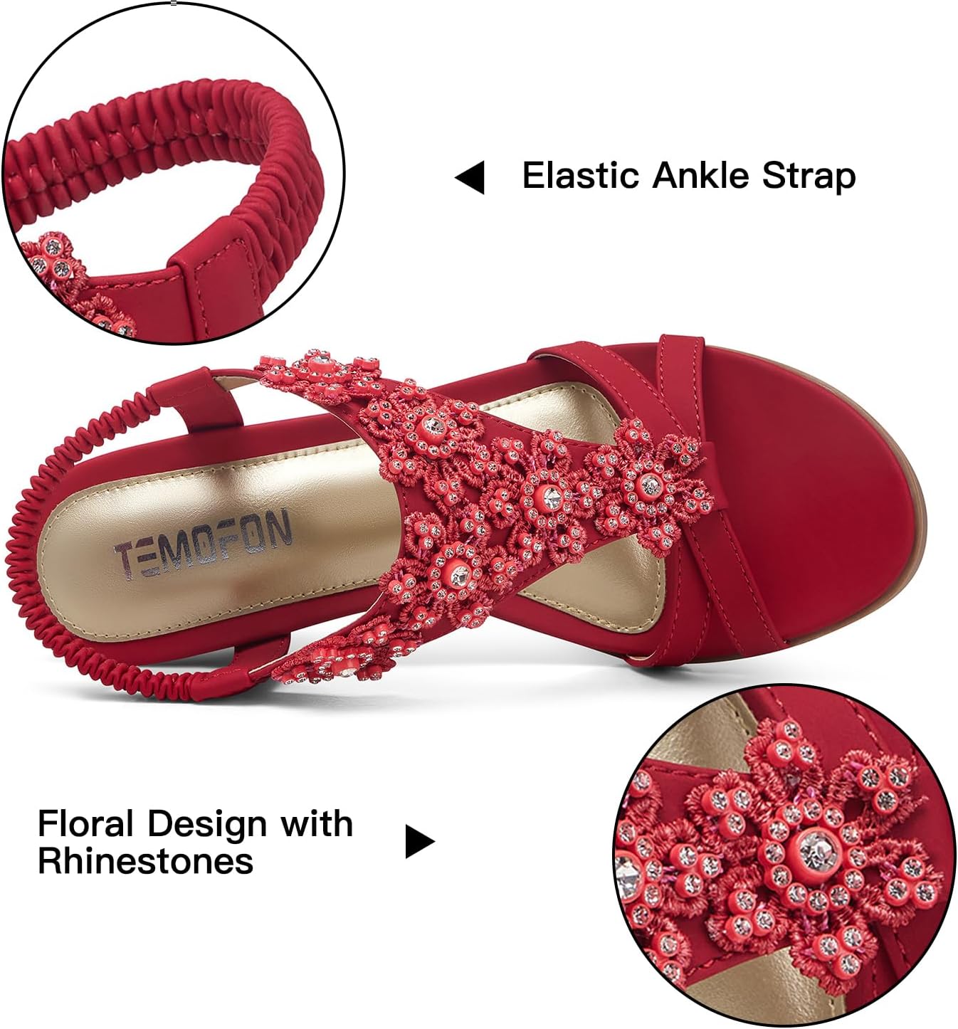 Thumbnail 3 de TEMOFON Women's Low Wedge Heels Summer Dressy Platform Sandals
