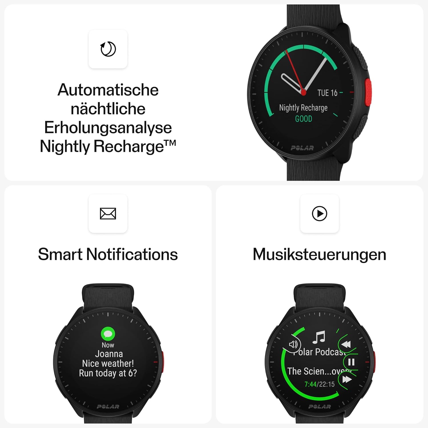 Thumbnail 5 de Polar Pacer GPS-Laufuhr mit helles Display, präzisem Pulsmesser & Trainings-/Erholungsfunktionen