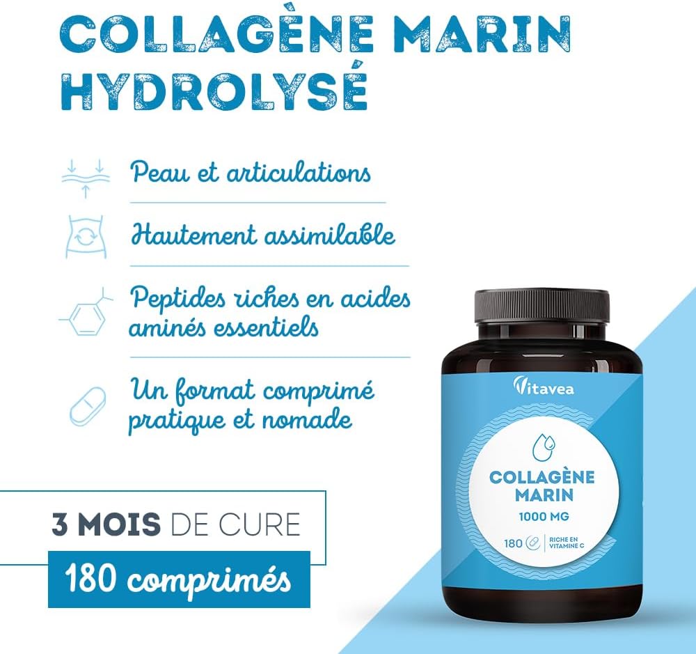Thumbnail 1 de Collagène Marin Type 1&3 1000 mg | Vitavea — 180 comprimés, fabrication française