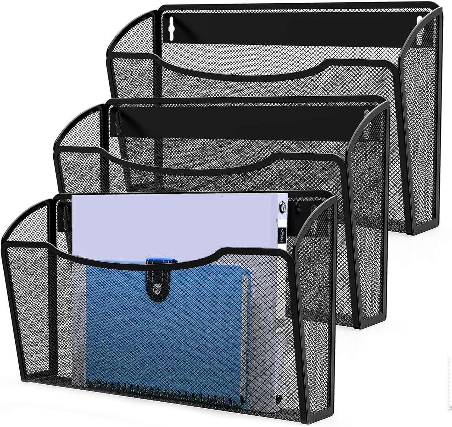 Detalle de MINDEPOT GQWJ Wall File Organizer, 3-Pack, Black Hanging Single-Pocket Design