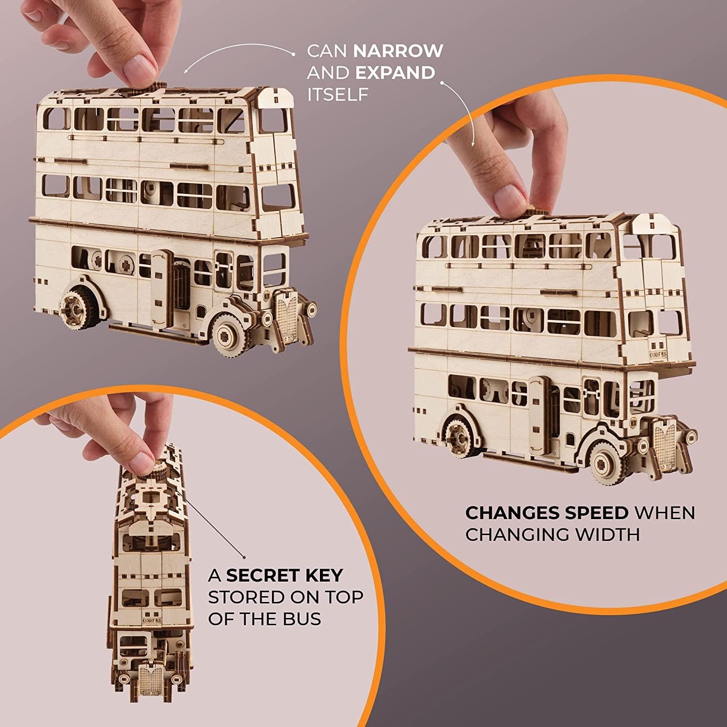 Detalle de UGEARS Harry Potter Knight Bus – Maquette mécanique en bois à assembler