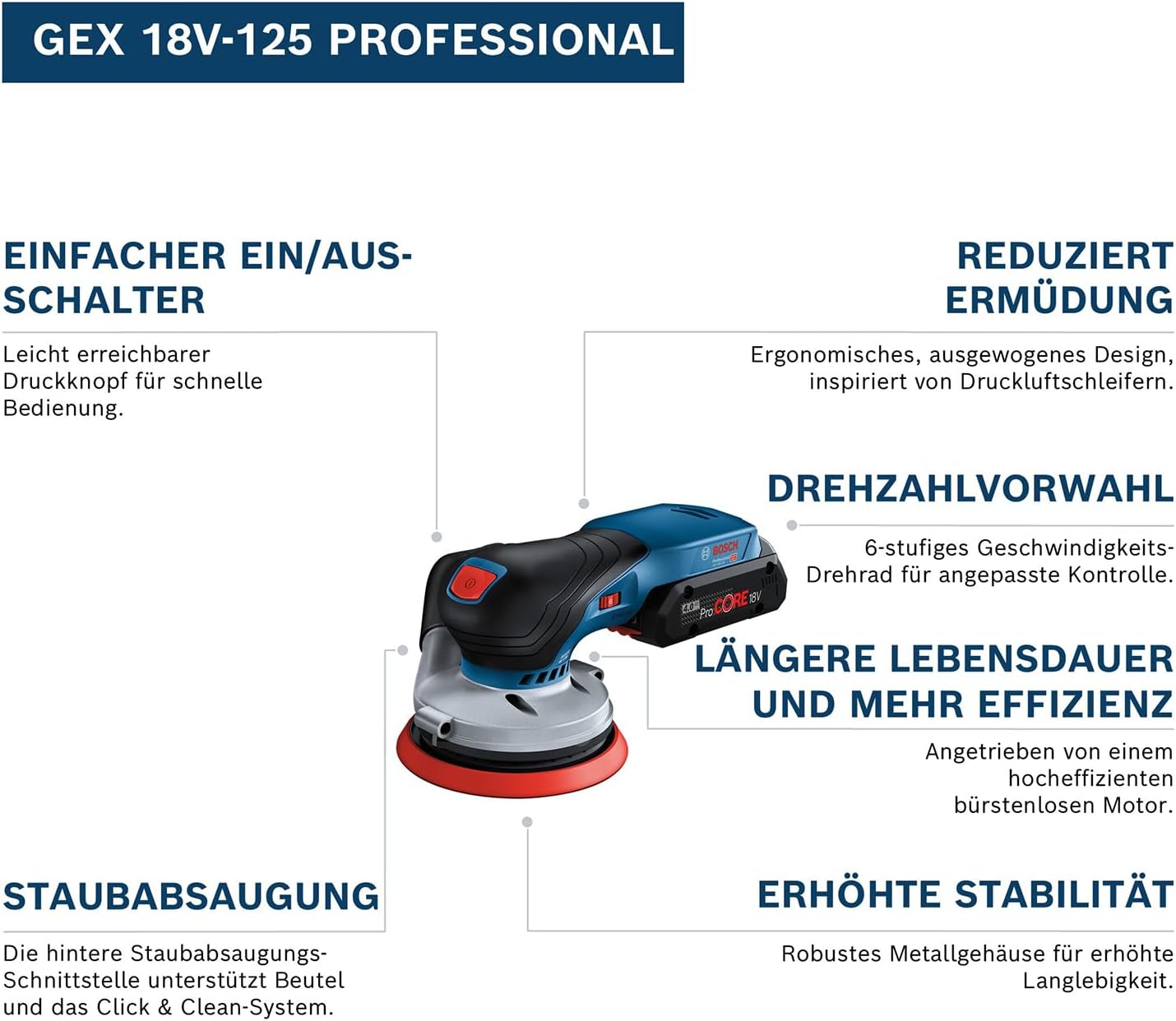 Thumbnail 2 de Bosch Professional 18V System GEX 18V-125 Exzenterschleifer (125 mm, ohne Akku/Ladegerät)