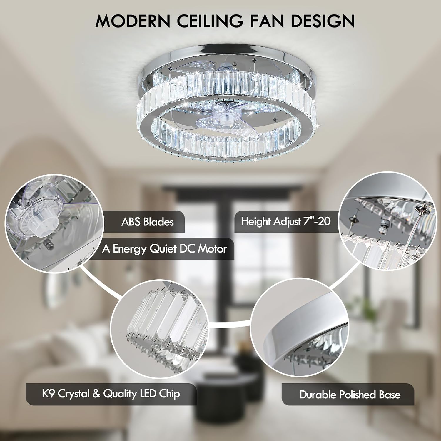 Thumbnail 6 de RHEAFON Quiet Ceiling Fan with Lights and Remote – 45cm Bladeless, Dimmable LED & 6 Speeds