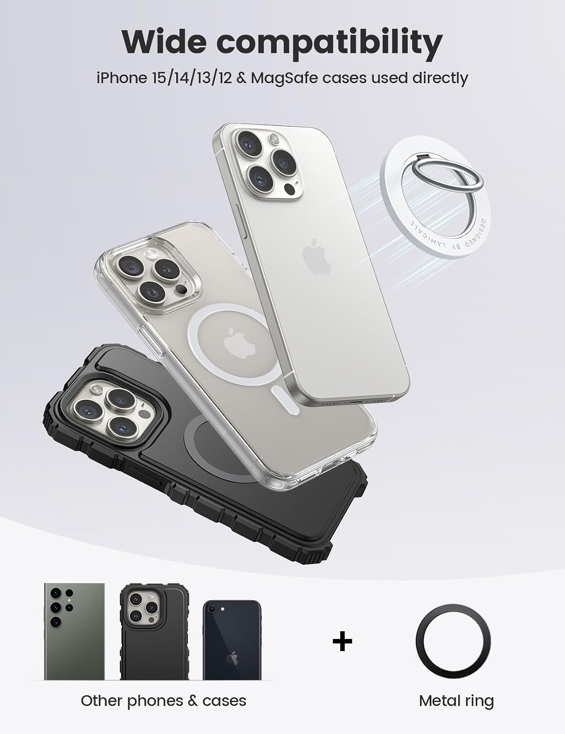 Thumbnail 5 de Magnetic Phone Ring Holder for MagSafe - Lamicall 360 Rotating Phone Grip (Removable & Wireless Charging Friendly) for iPhone 17 to 12 and MagSafe Cases
