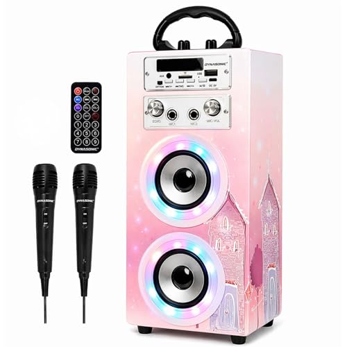 Dynasonic Karaoke Altavoz Bluetooth Portátil con 2 micrófonos: diversión móvil para fiestas y comuniones