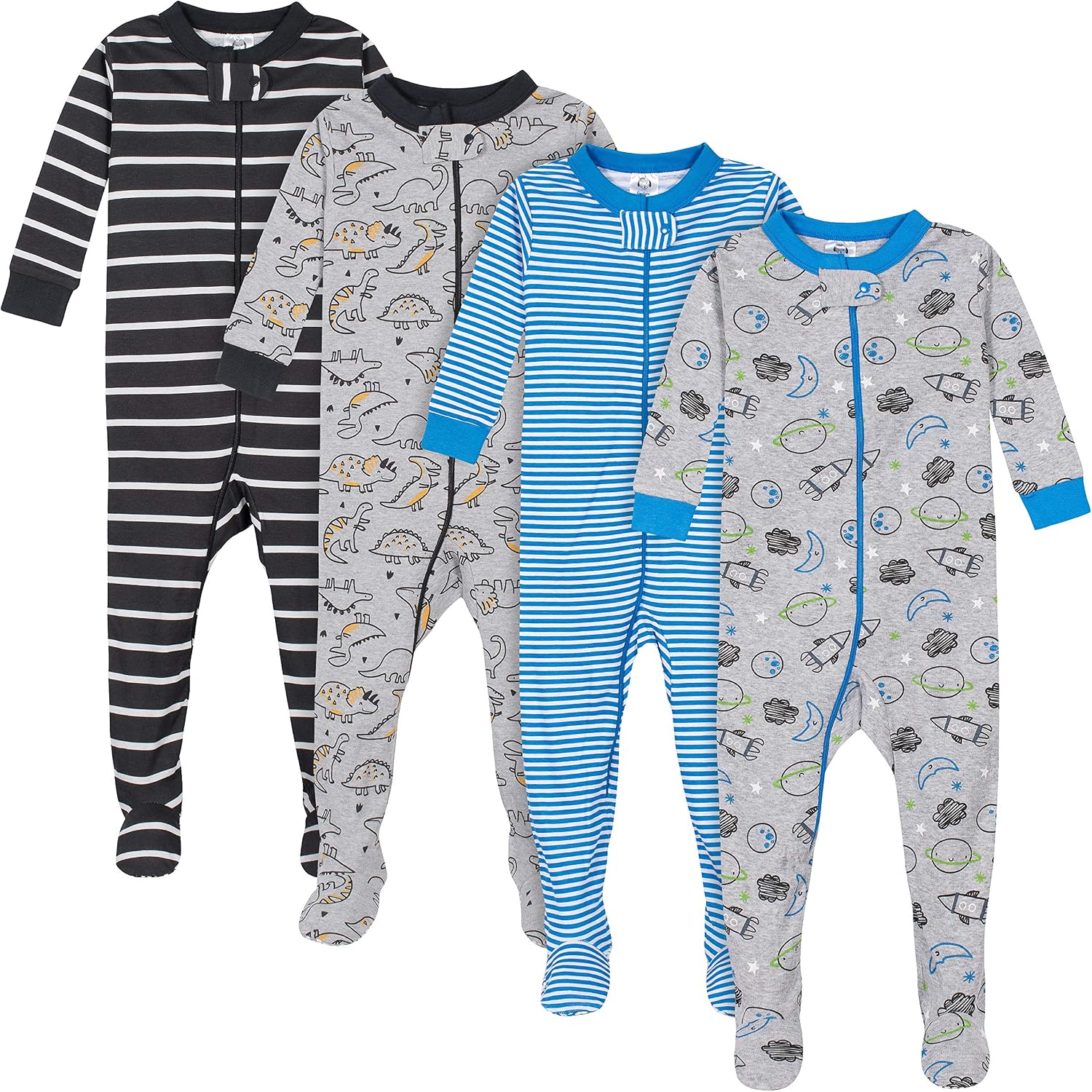Detalle de Gerber Baby Jungen Kleinkind Sleepers – 4er-Pack mit Fuß und Frontreißverschluss