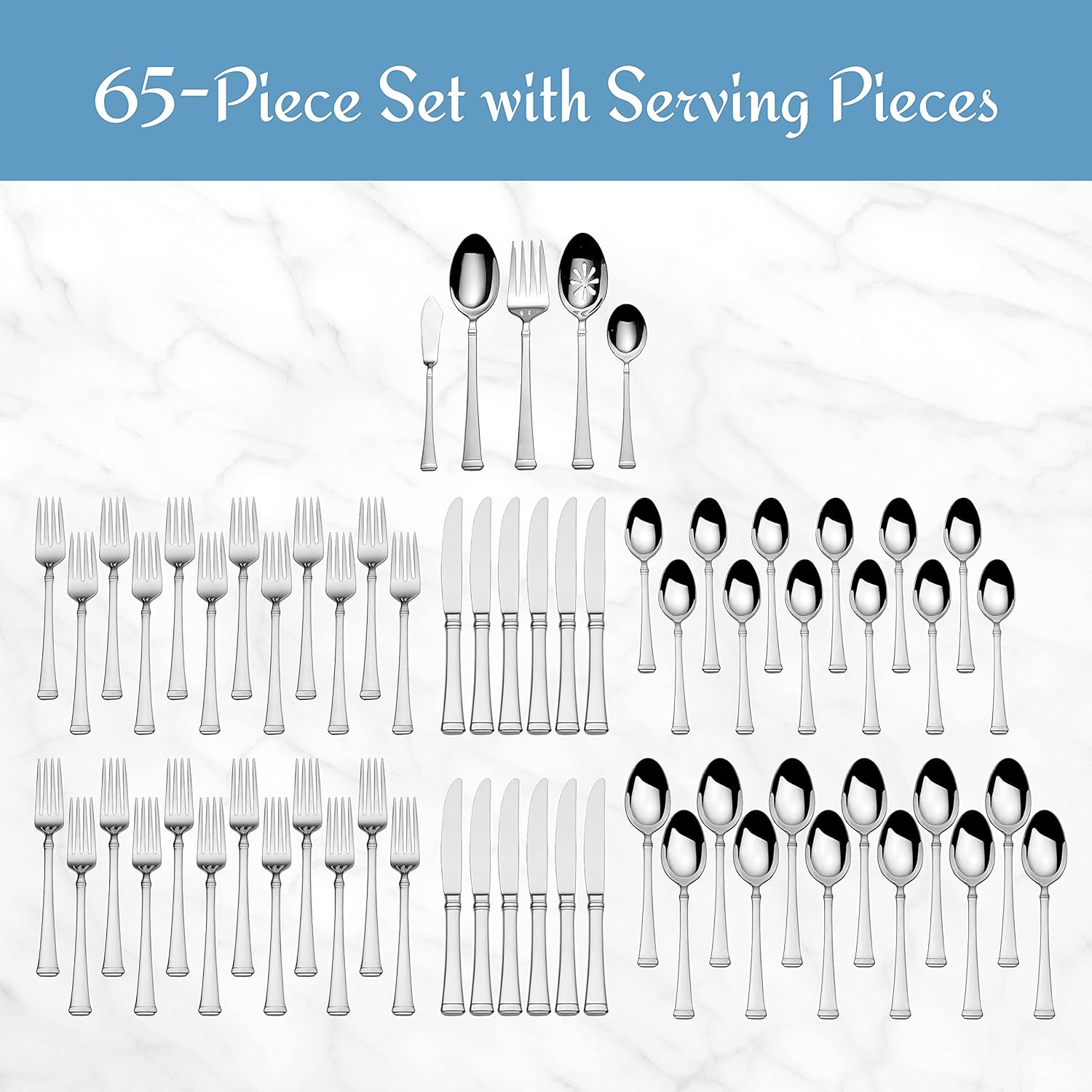 Detalle de Mikasa Harmony 65-Piece 18/10 Stainless Steel Flatware Set (Service for 12) with Serving Utensils