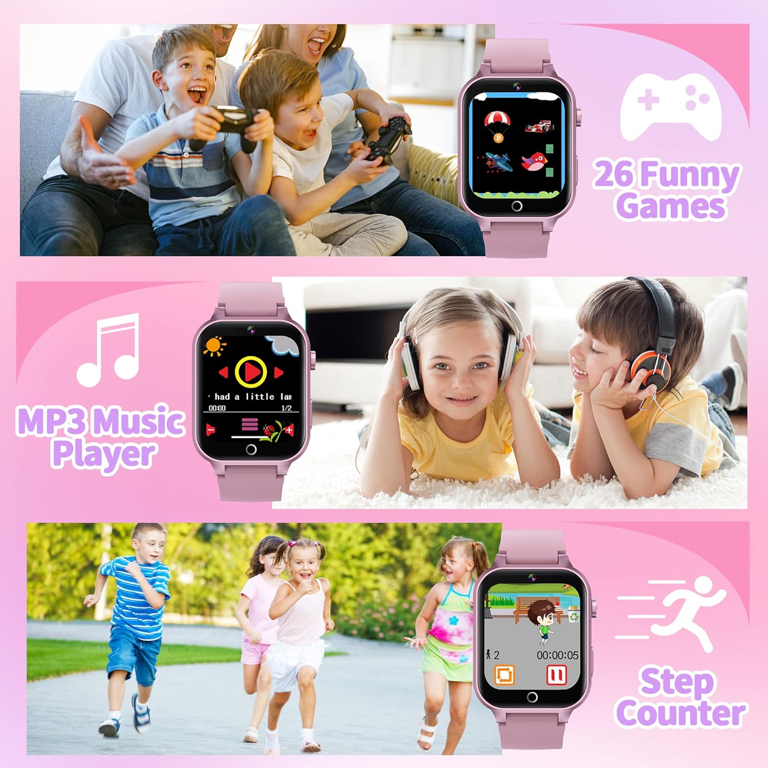 Detalle 2 de YEDASAH Montre Connectée Enfant 39 Jeux – HD Caméra, Musique MP3, Anglais et Livres Audio, Podomètre, Mode École, Réveil et Chronomètre