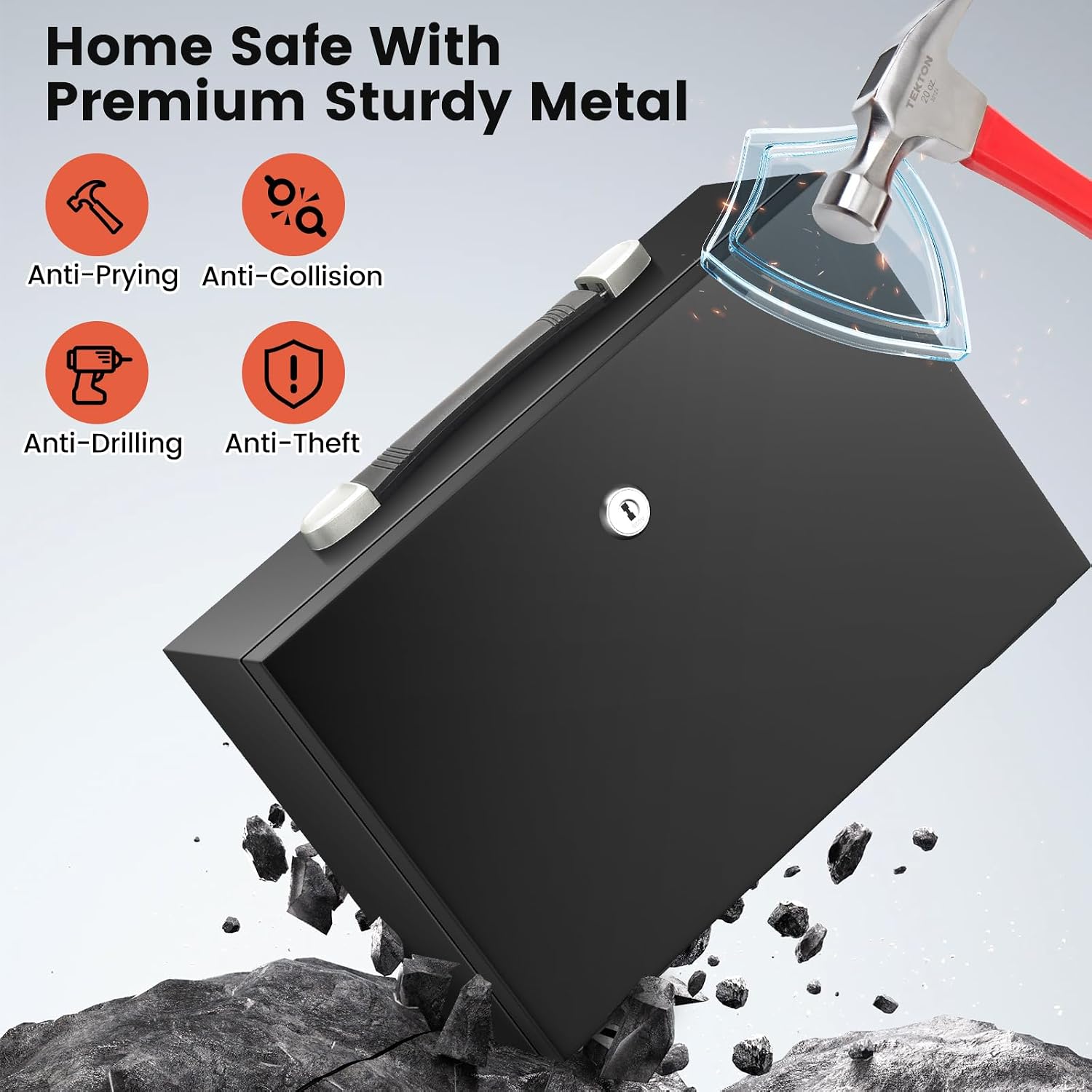 Detalle de Mejasg tragbarer feuerfester Safe Tresor mit Schlüssel, wasserdicht, 18 l (für Dokumente, Bargeld & Schmuck)