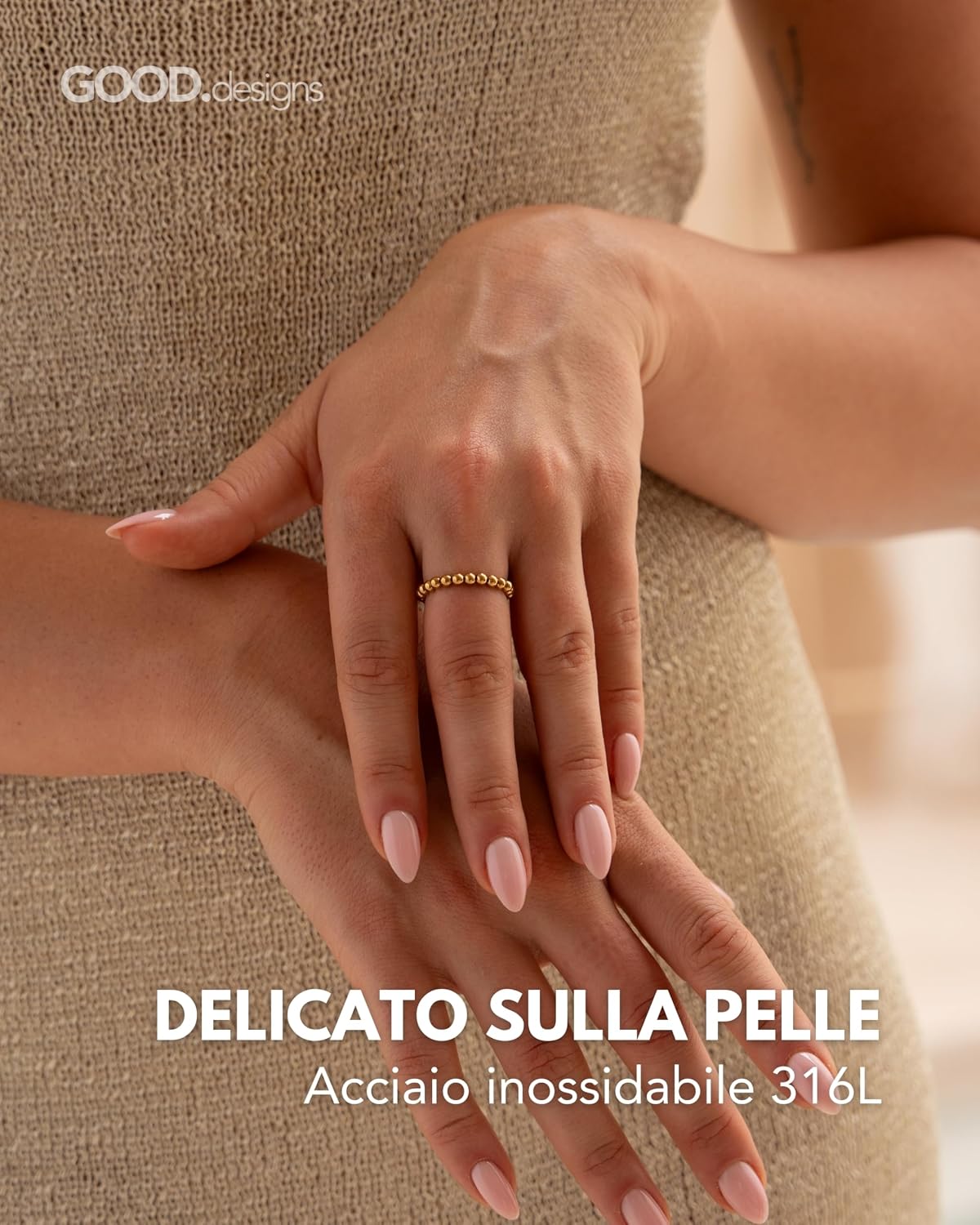 Detalle de GD GOOD.designs Anello antistress in acciaio inox con perline (3 mm) e rotazione, misura 54–60