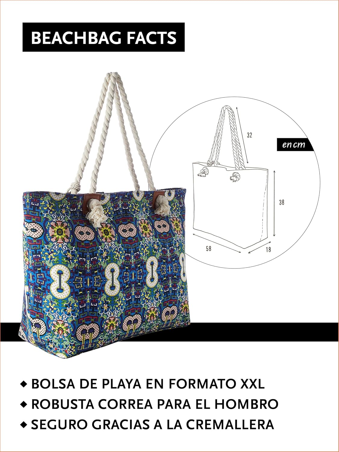 Detalle 2 de DonDon Bolso de playa grande 58x38x18 cm