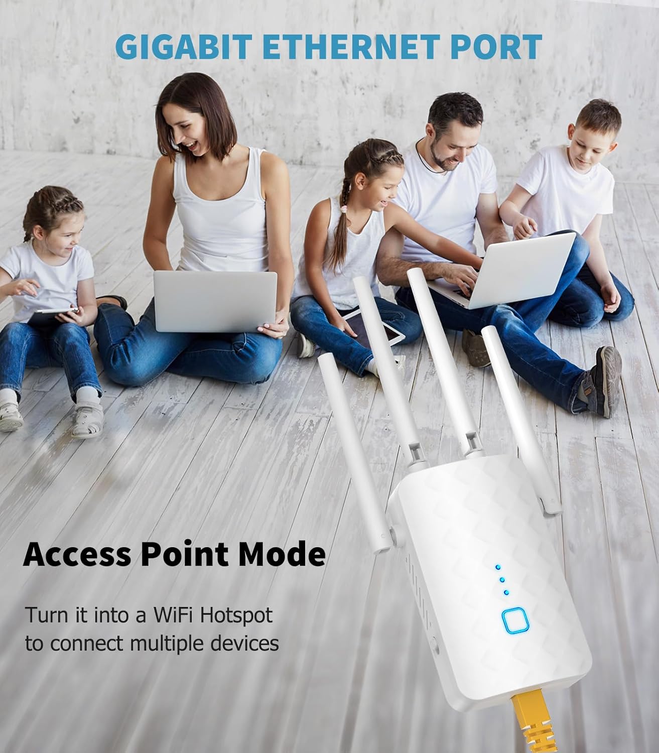 Thumbnail 6 de MEETOWN WLAN-Verstärker Ultraxtender WLAN Repeater (Dualband, 1.200 Mbit/s) mit WPS, Gigabit-LAN & AP-Modus