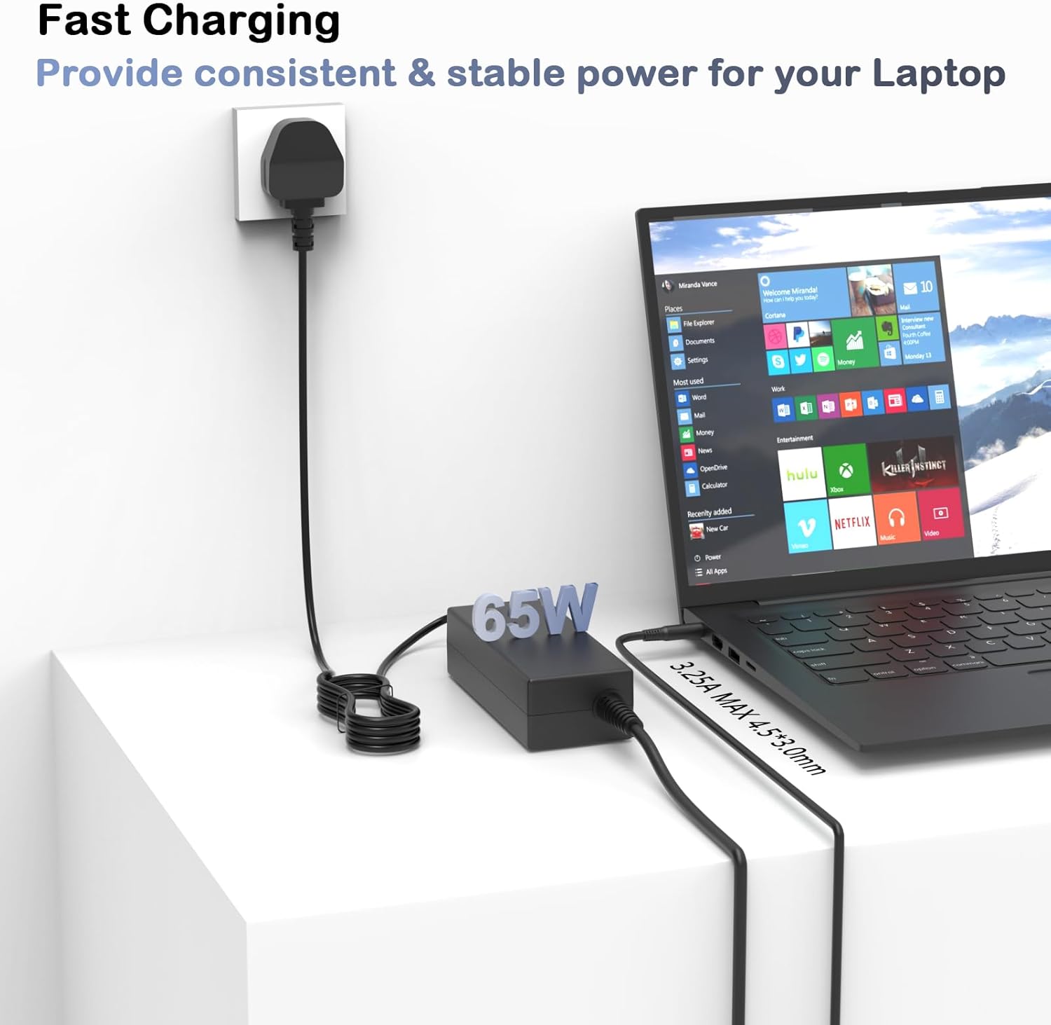 Thumbnail 5 de 65W 4.5mm AC Laptop Charger Compatible with Dell Inspiron, Latitude & Vostro (20V Output)