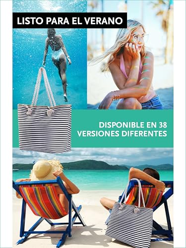 Detalle de Bolso de playa grande con cremallera DonDon — diseño a rayas negro y blanco