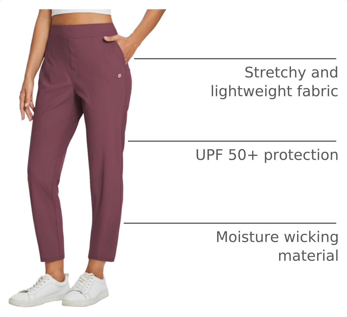 Detalle 2 de baleaf Women's Travel Pants, 7/8 Ankle, UPF 50+, Zip Pockets, Petite Fit
