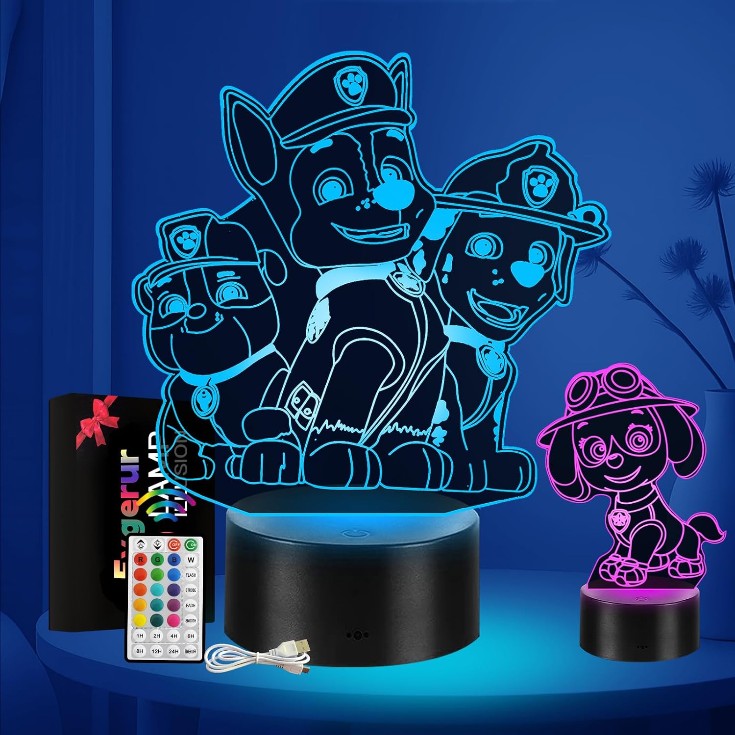 Detalle de 2er Set Paw Dog Nachtlicht mit Timer