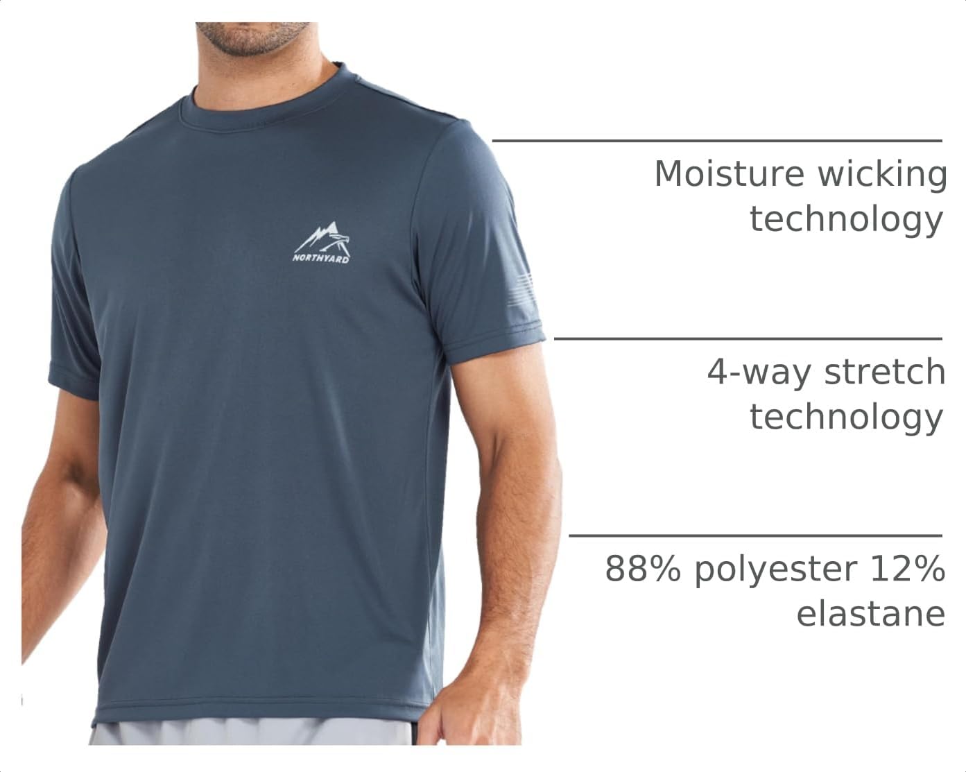 Detalle 2 de NORTHYARD Men's UPF 50+ Sun Protection Short Sleeve Rash Guard