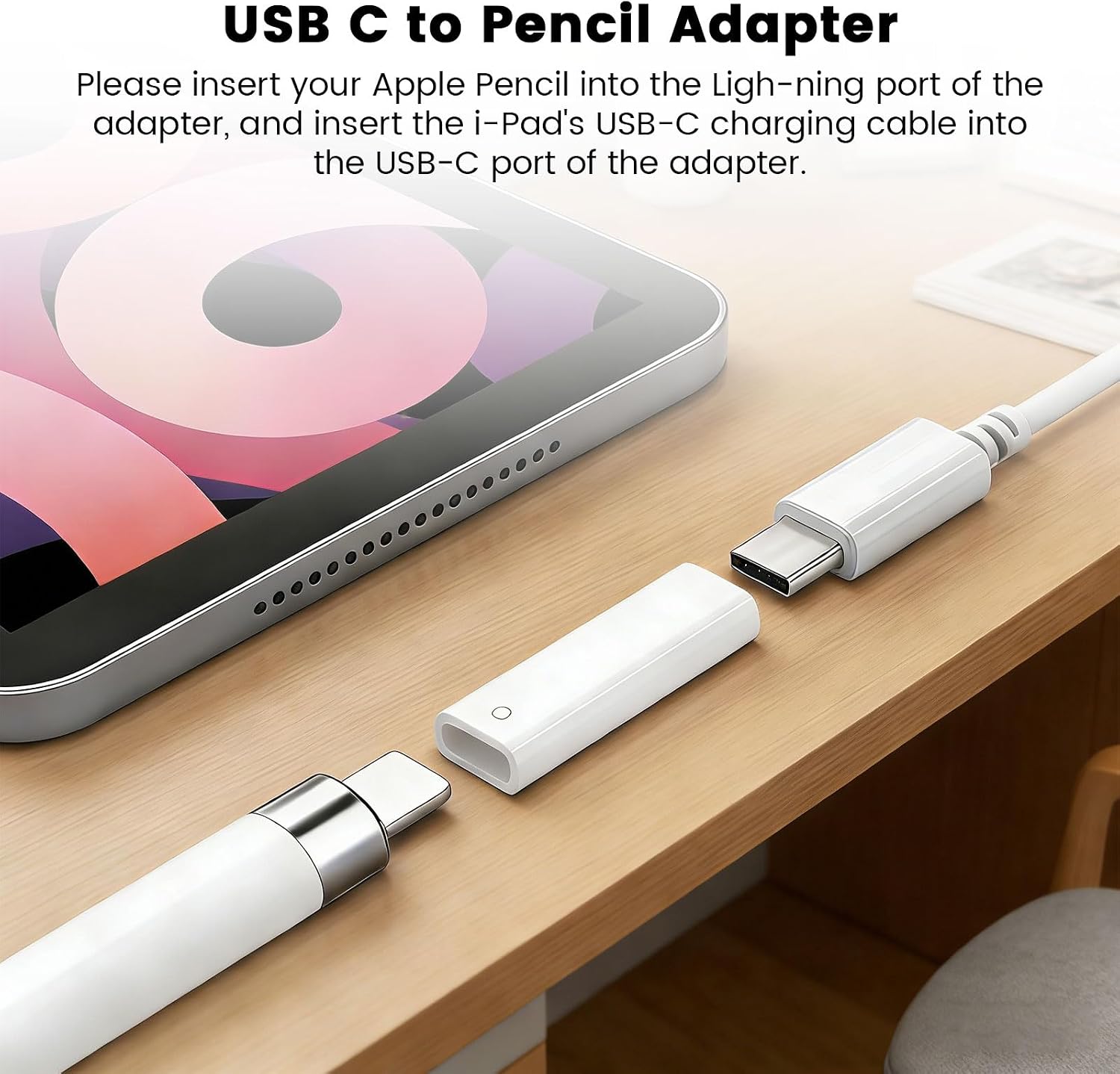 Detalle de Lizoak USB-C to Pencil Adapter for Apple Pencil 1st Gen with Bluetooth Pairing – USB-C or Lightning Charging for iPad 10th/11th Gen (A16)