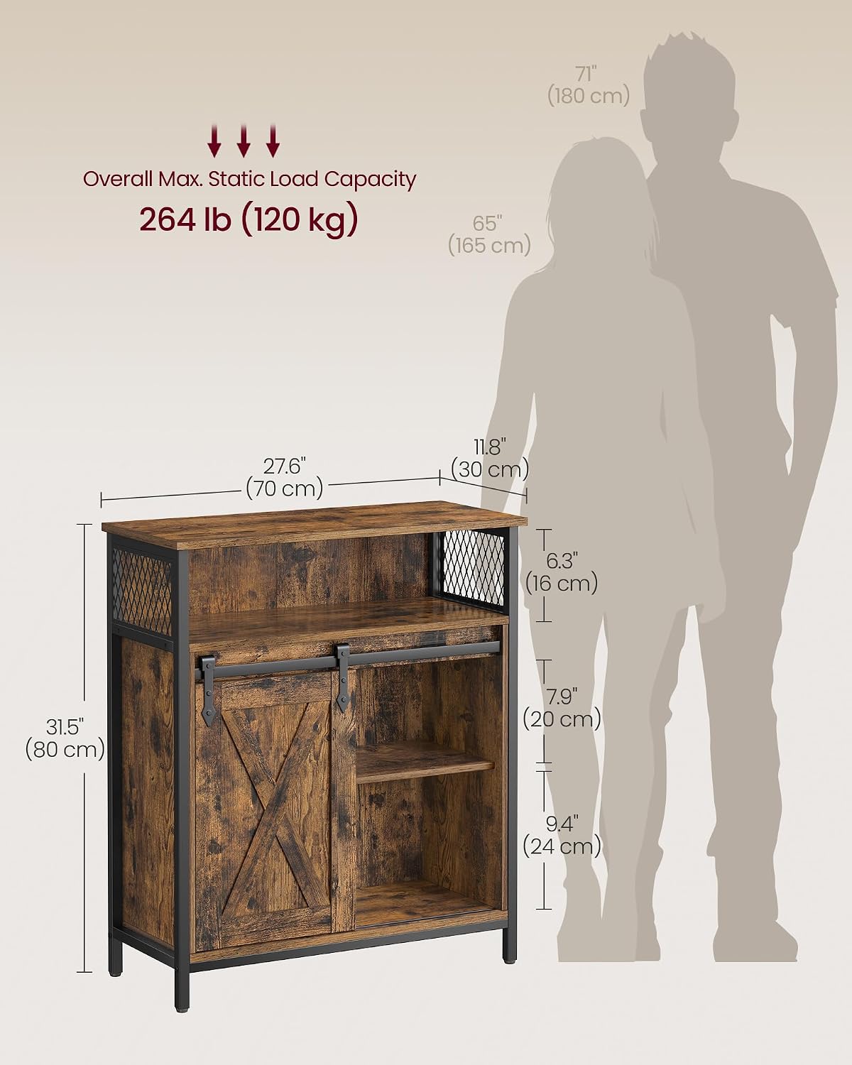 Thumbnail 1 de VASAGLE LSC089B01 Storage Cabinet with Sliding Barn Door and Adjustable Shelf