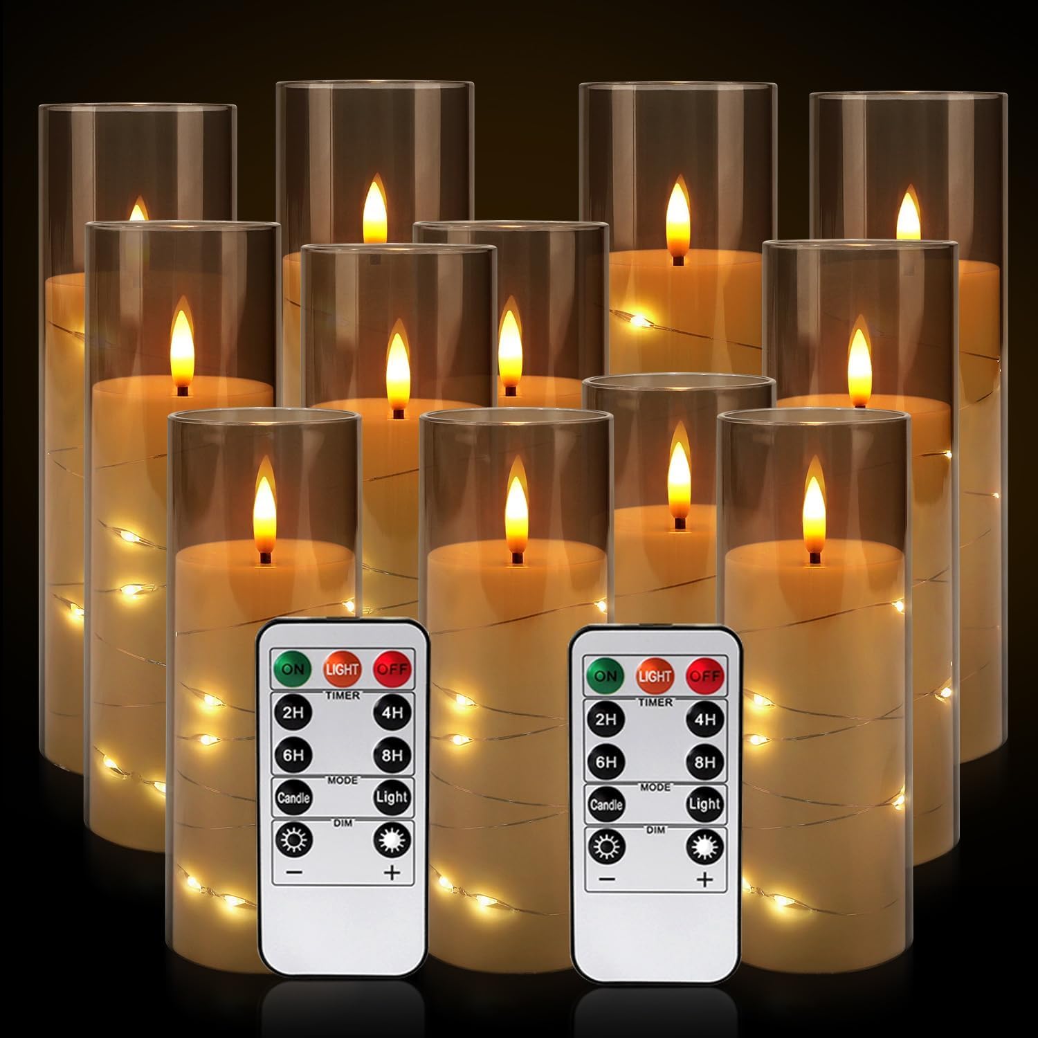Detalle de CAKETYCG RXZER23 Flameless LED Candles, 12-Pack with Gray Acrylic and Remote
