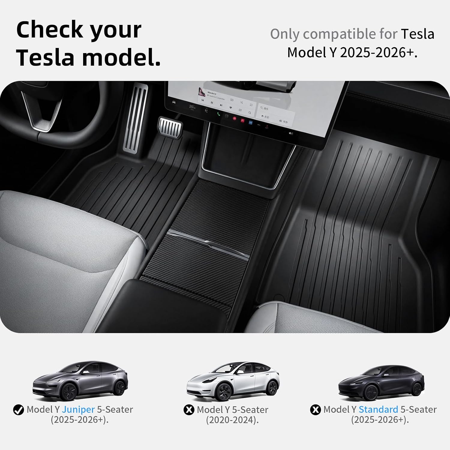 Thumbnail 1 de CYBERBEANS 6-Piece Liners for Tesla Model Y Juniper (2025–2026) All-Weather Floor Mats