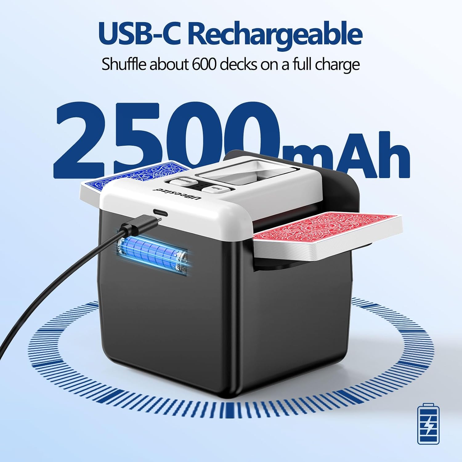 Detalle de UBeesize Automatic Card Shuffler: Rechargeable 1-4 Deck Shuffling Machine