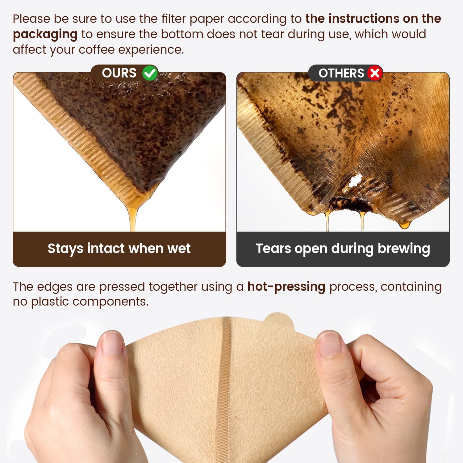 Detalle de Clinuse Cone Coffee Filters #2 (02) — 200 Count, Unbleached, 2–4 Cup Cone Filters