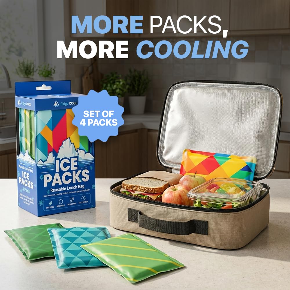 Detalle 2 de Slim Reusable Ice Packs for Lunch Boxes, 4-Pack, 4.5 x 6 Inches, BPA-Free