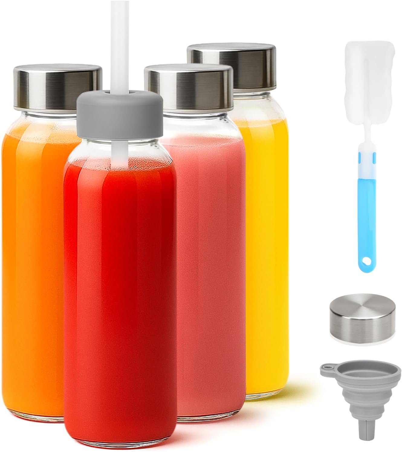Detalle de Zukro 16oz glass bottles, Set of 4 with Stainless Steel Lids