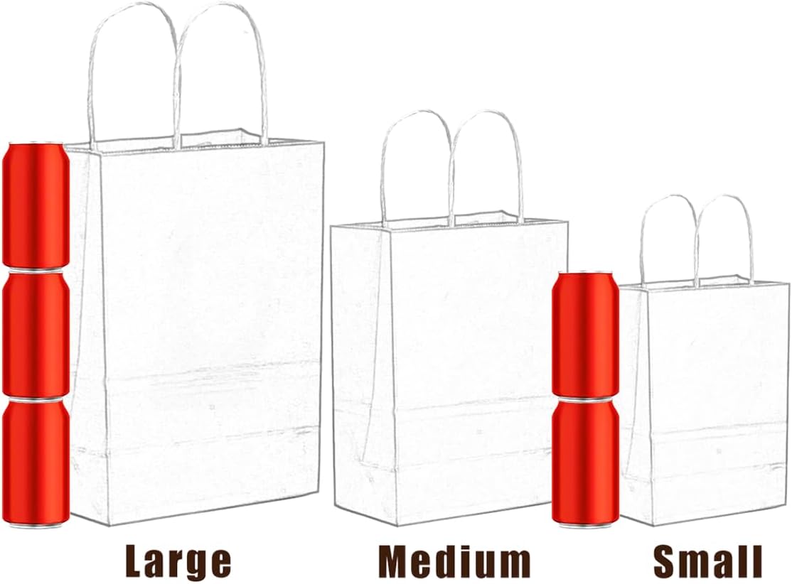 Detalle de Gcardist White Paper Gift Bags with Handles – Bulk 100 Pcs (Size Variants: Large 33, Medium 33, Small 34)