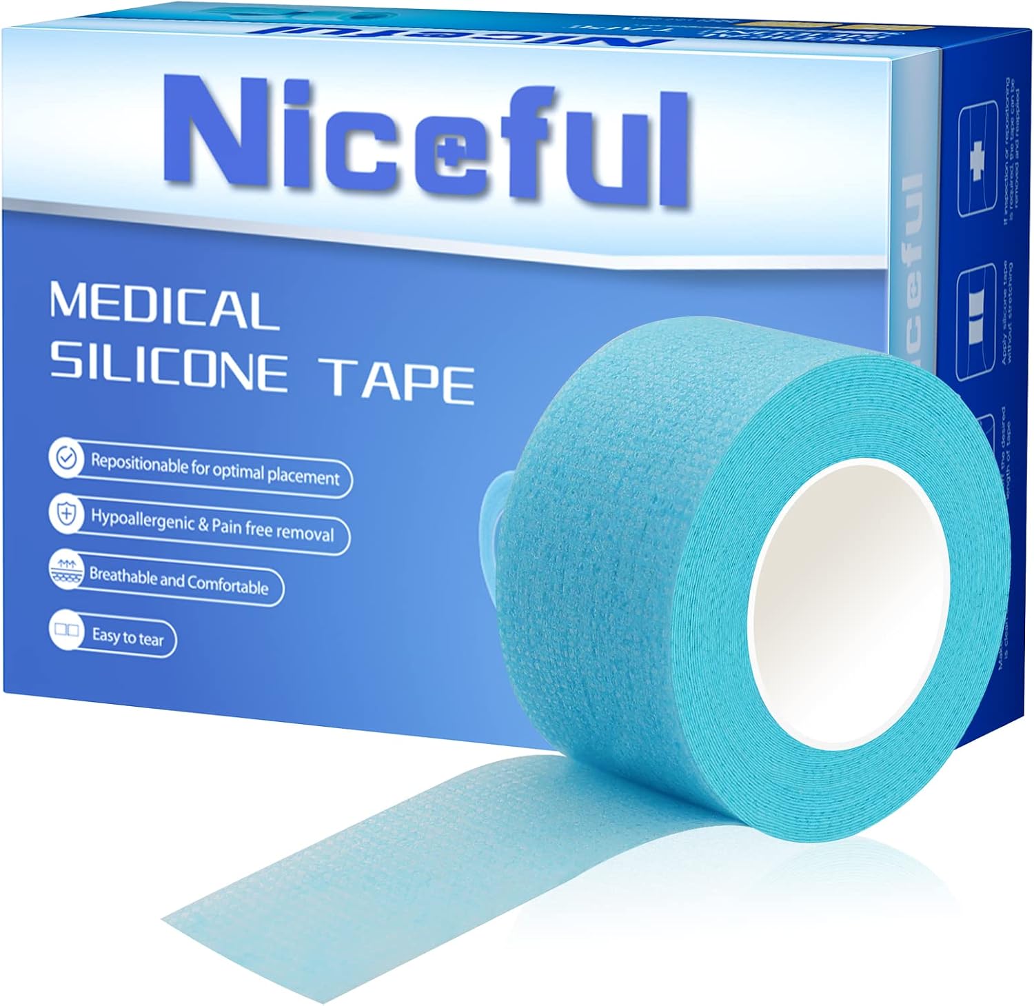 Detalle de Niceful Silicone Medical Tape, 1 in x 4 yd, for Fragile Skin, Hand-Tear