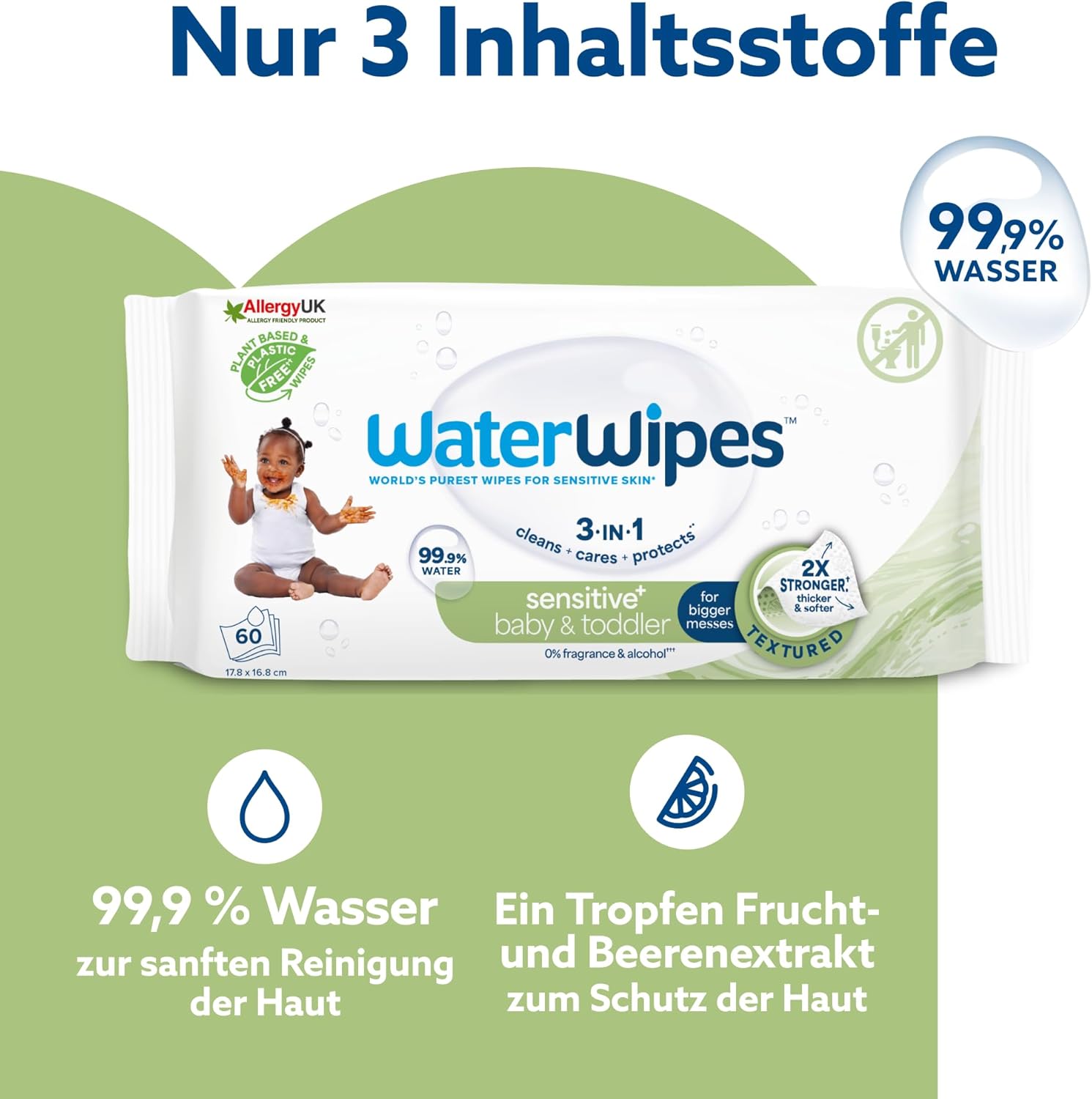Thumbnail 3 de WaterWipes Sensitive+ Baby- & Kleinkind-Feuchttücher 4er Pack (240 Stück) – parfümfrei, 99,9 % Wasser